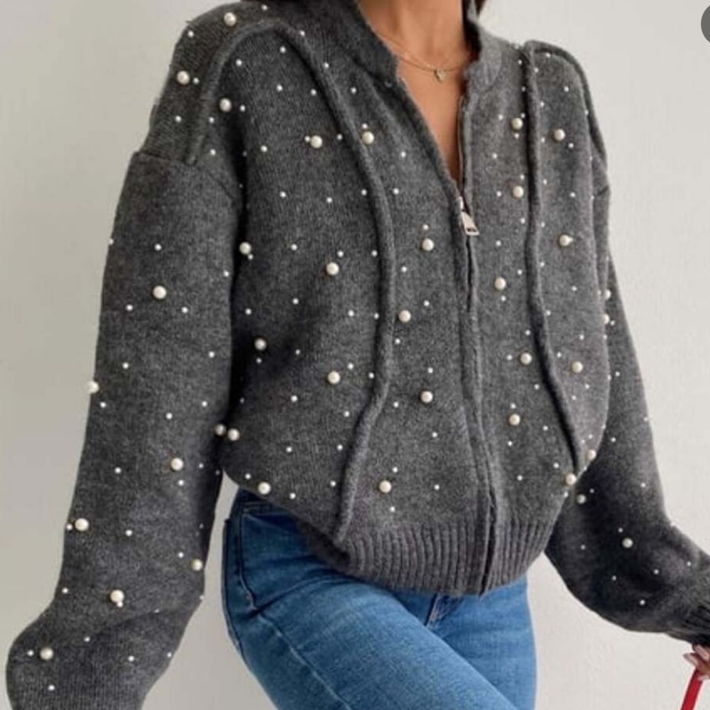 Jason Wu Gray Cardigan Sweater pearl Design